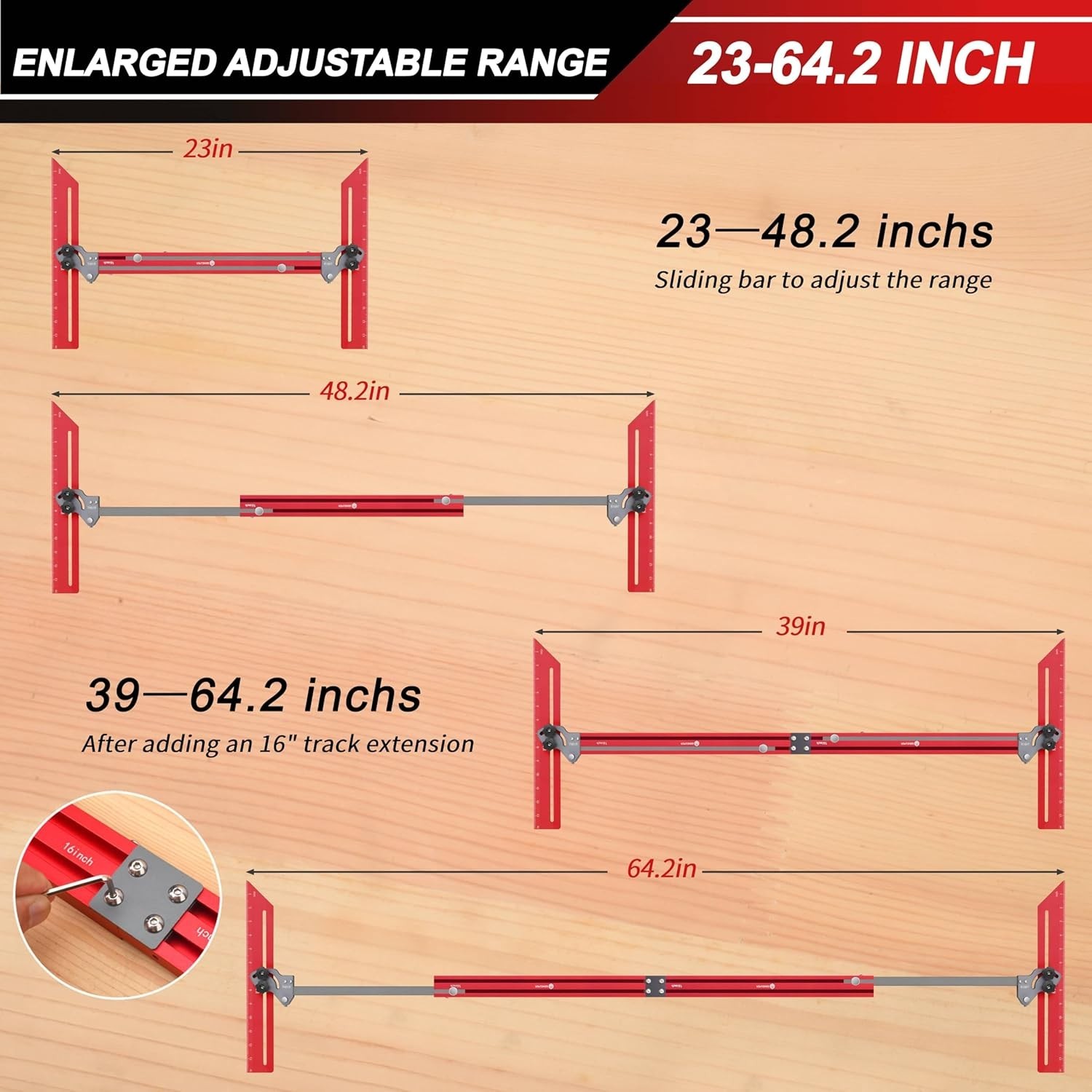 Precision Adjustable Stair Tread Template Tool 23" to 64.2" for Woodworking