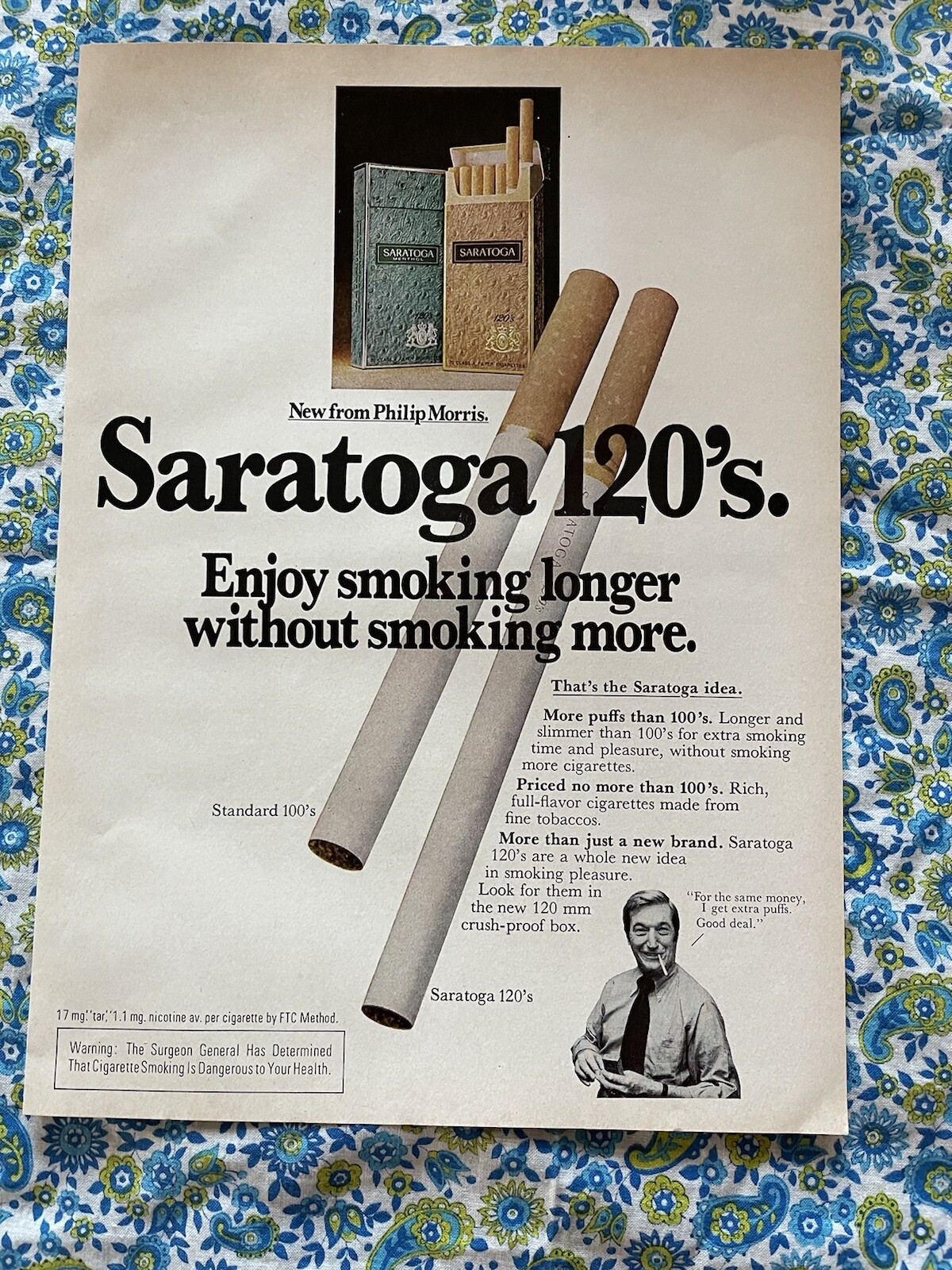 Vintage 1975 Saratoga 120’s Cigarettes Print Ad