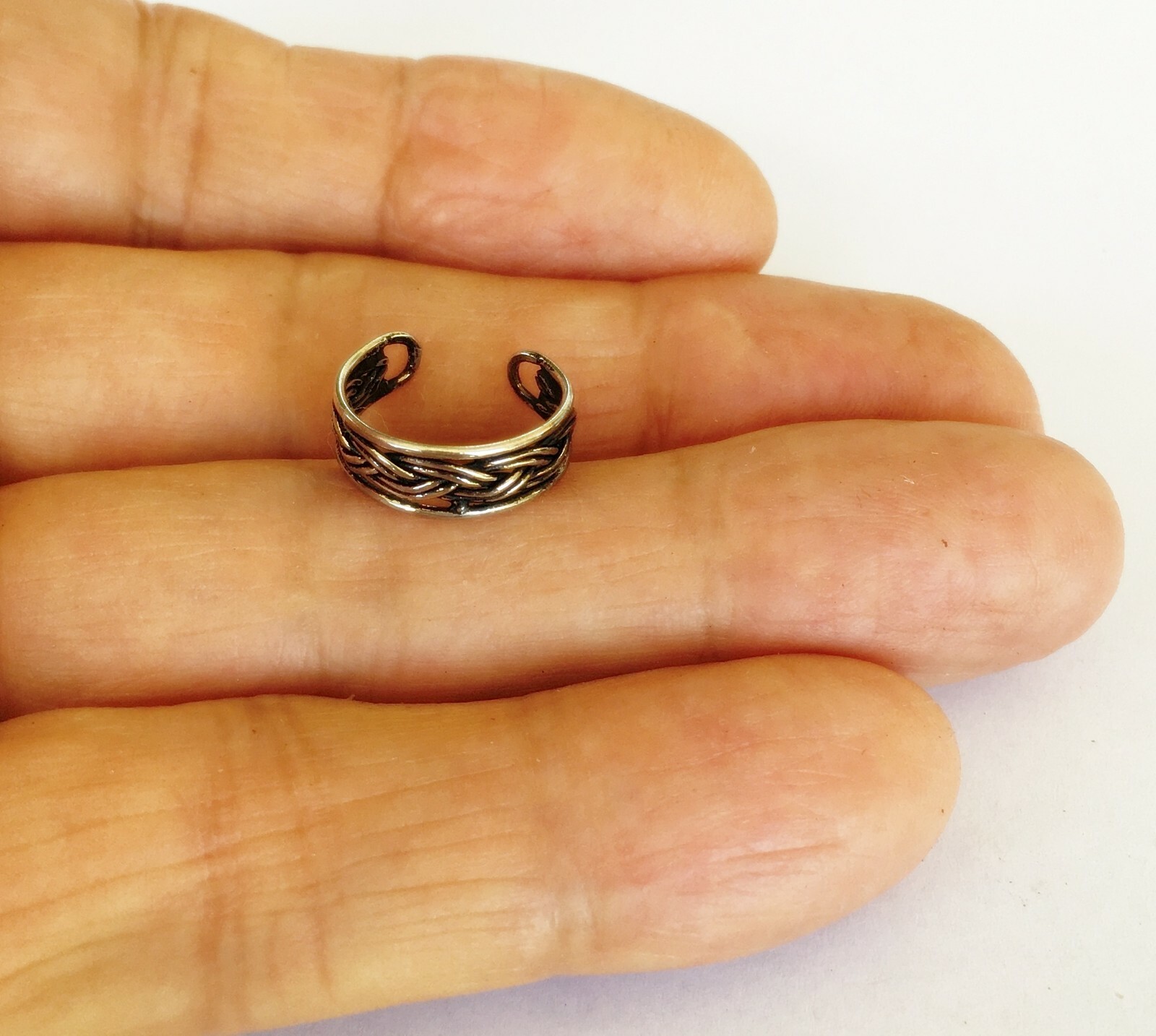 Sterling Silver filigree Weave size small 1-2.5 adjustable toe ring