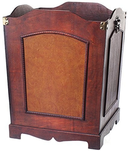 Antique Wooden Wastebasket Trash Can with Handle – Decorative Solid Wood