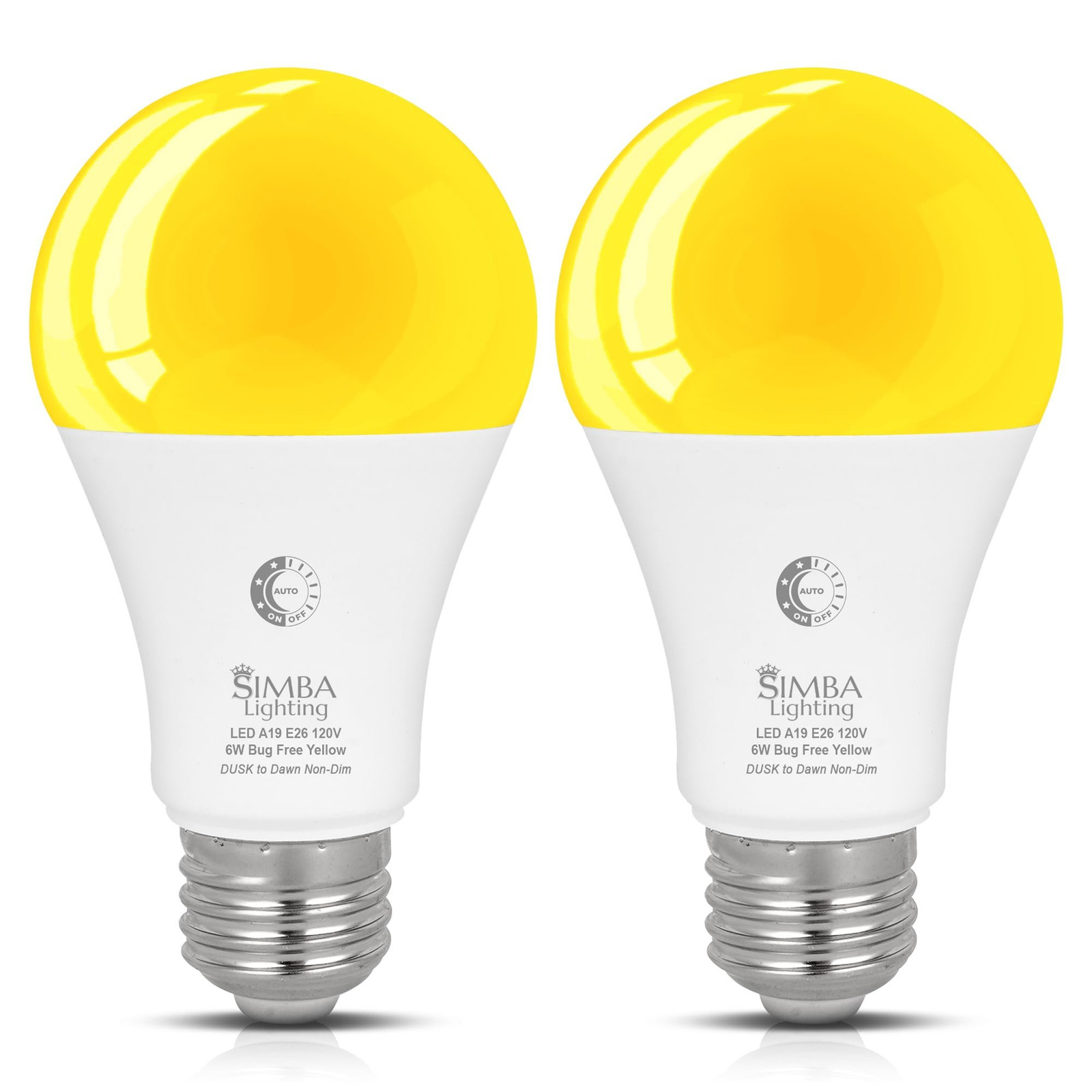 [2 Pack] LED Bug Repelling Amber Bulb 6W / 40W with Dusk-to-Dawn Sensor E26 Base