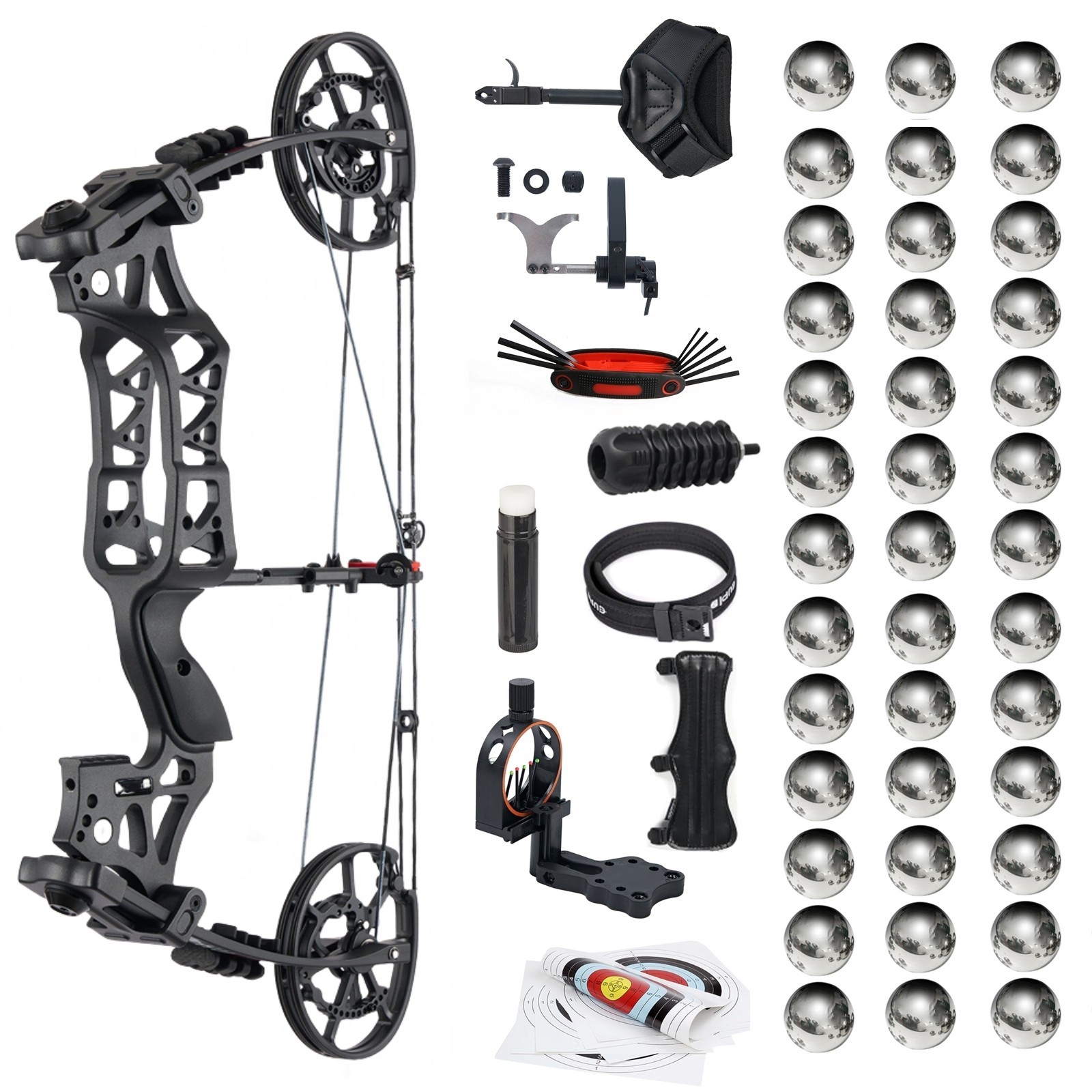 GQT 40-70lbs Compound Bow Archery Steel Ball Dual-use Fishing Hunting RH LH