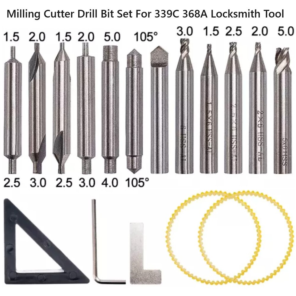 For 368A 339C Locksmith Tool Vertical Key Machine Cutter 17PCS Drill Bits Set