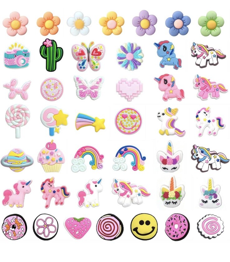44 PC Cute Cartoon Unicorn Shoe Decoration Charms-Clogs Jigs Bubble Slides