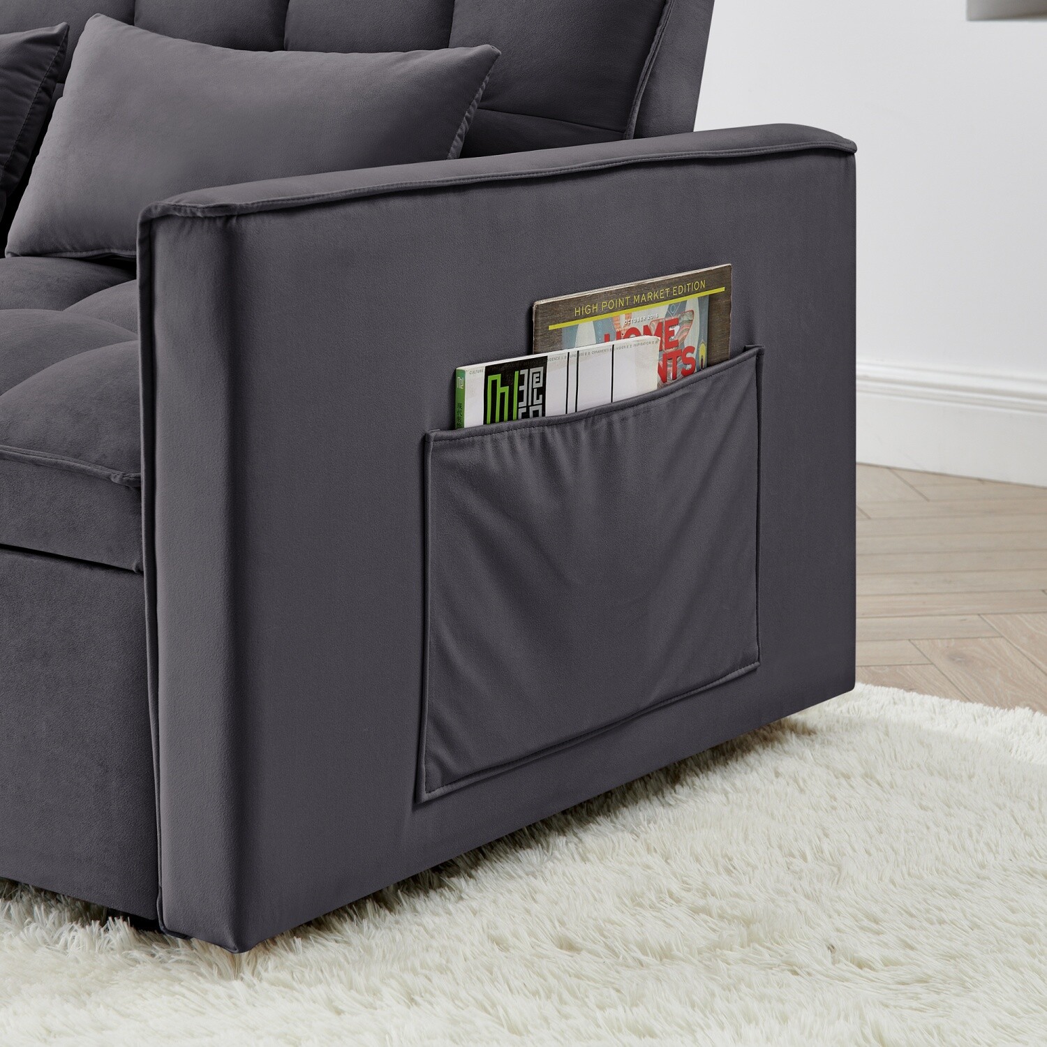 Convertible Sleeper Sofa Bed Loveseat 2 Seater Sofa w/ Pull Out Bed & 2 Pillows