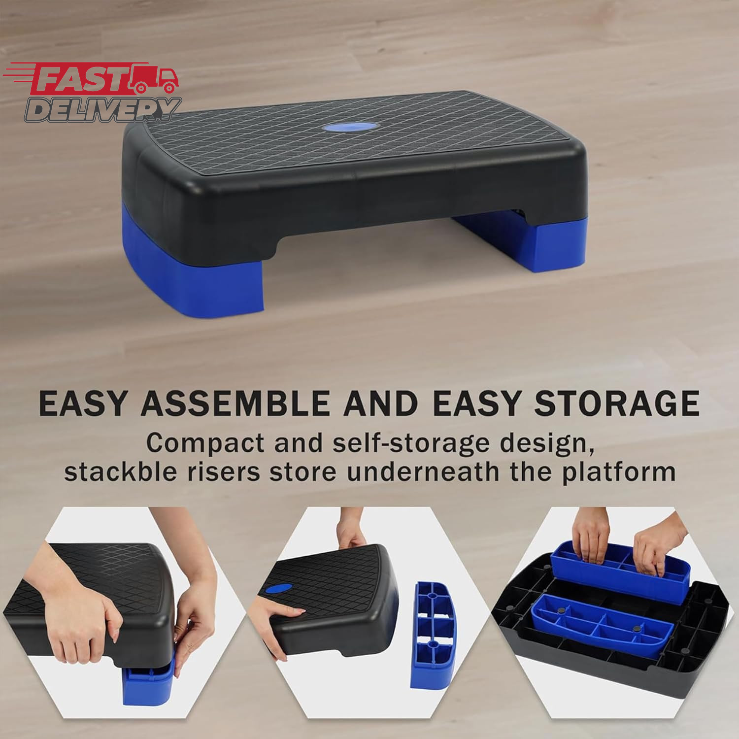 Fitvids Aerobic Step Platform Trainer with Adjustable 2-Level Risers, 400 Pound