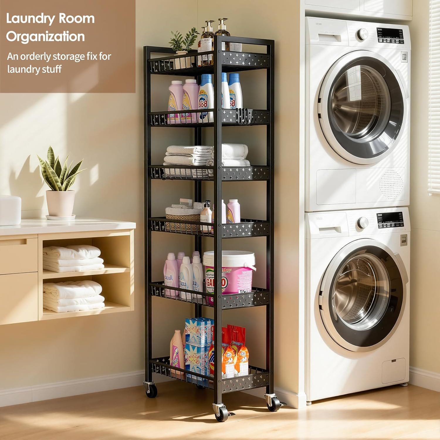 6 Tier Slim Storage Cart, Narrow Rolling Cart with Wheels, Narrow Mobile Utility