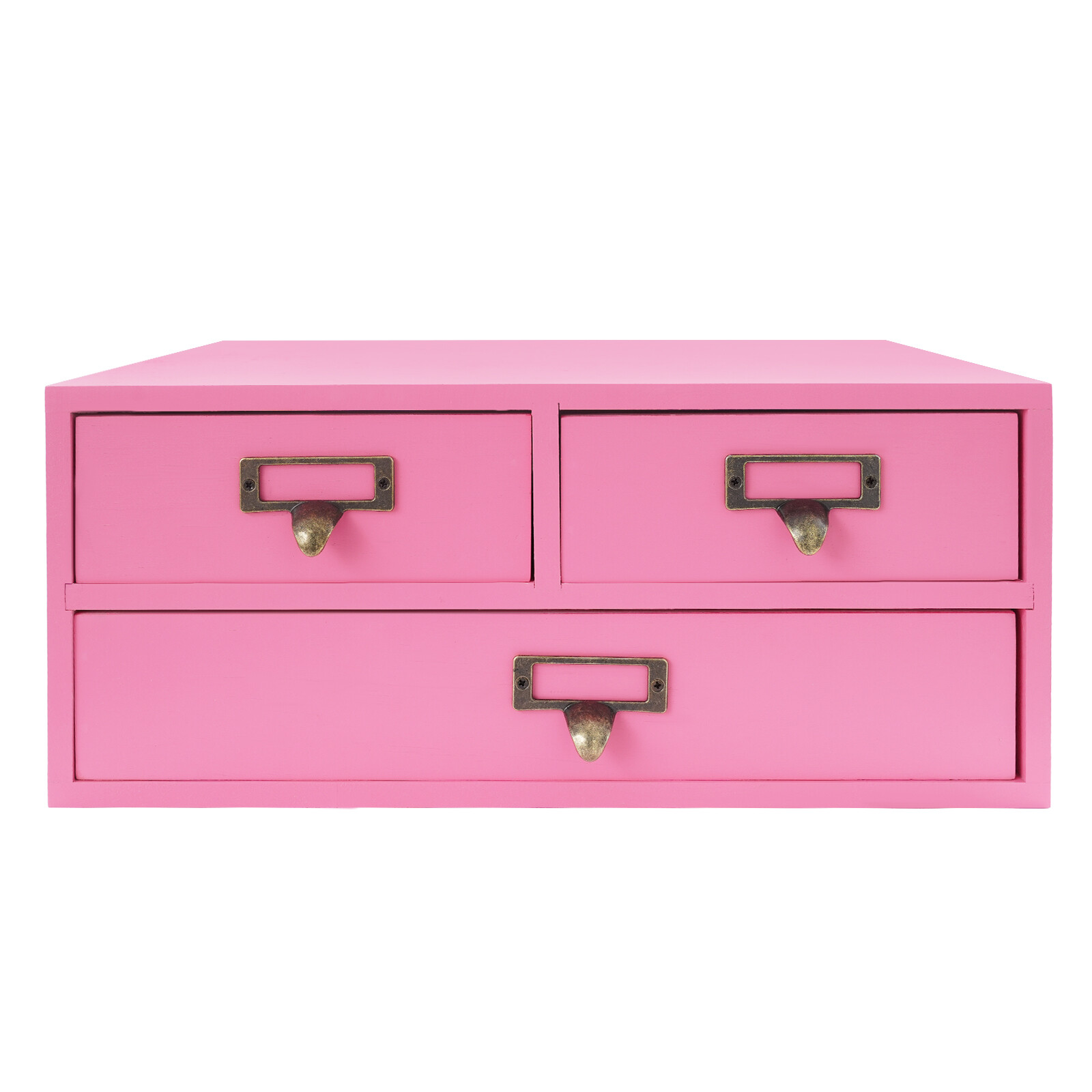 4 Pack 3 Drawer Wooden Desktop Organizer Drawer Storage Box For Tabletop- Pink