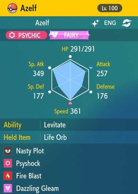 Pokemon Scarlet and Violet 6iv Shiny Max EV Azelf