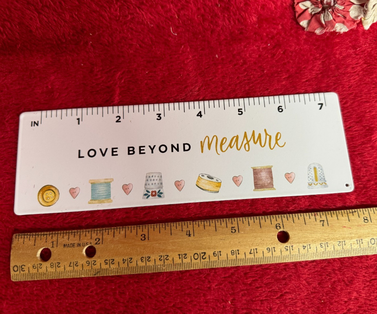 Sewology 7" Decorative Metal Ruler Says Love Beyond Measure with Designs