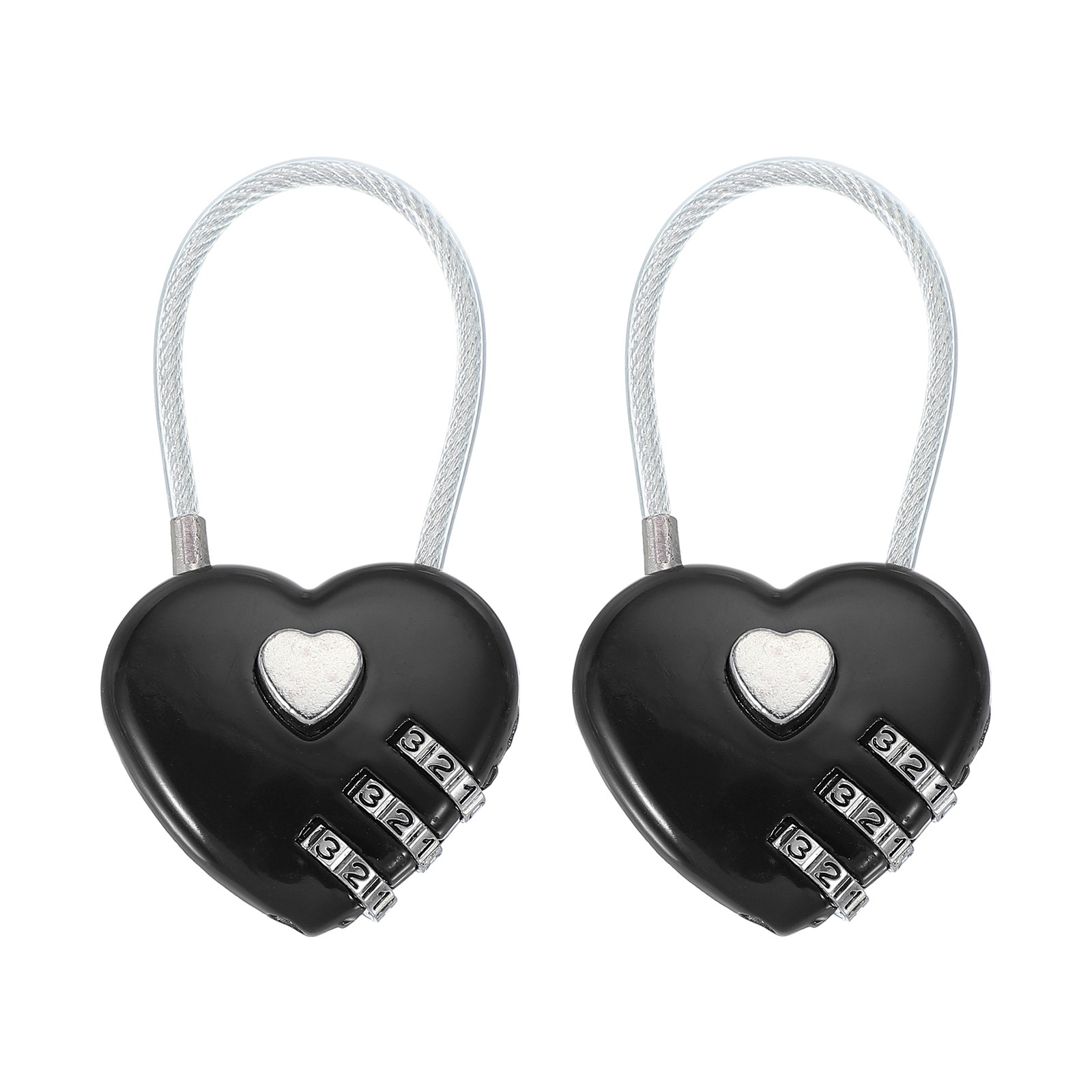 2 Pack Heart Padlock Heart Shape Love Lock Combination Lock Locker Locks Black