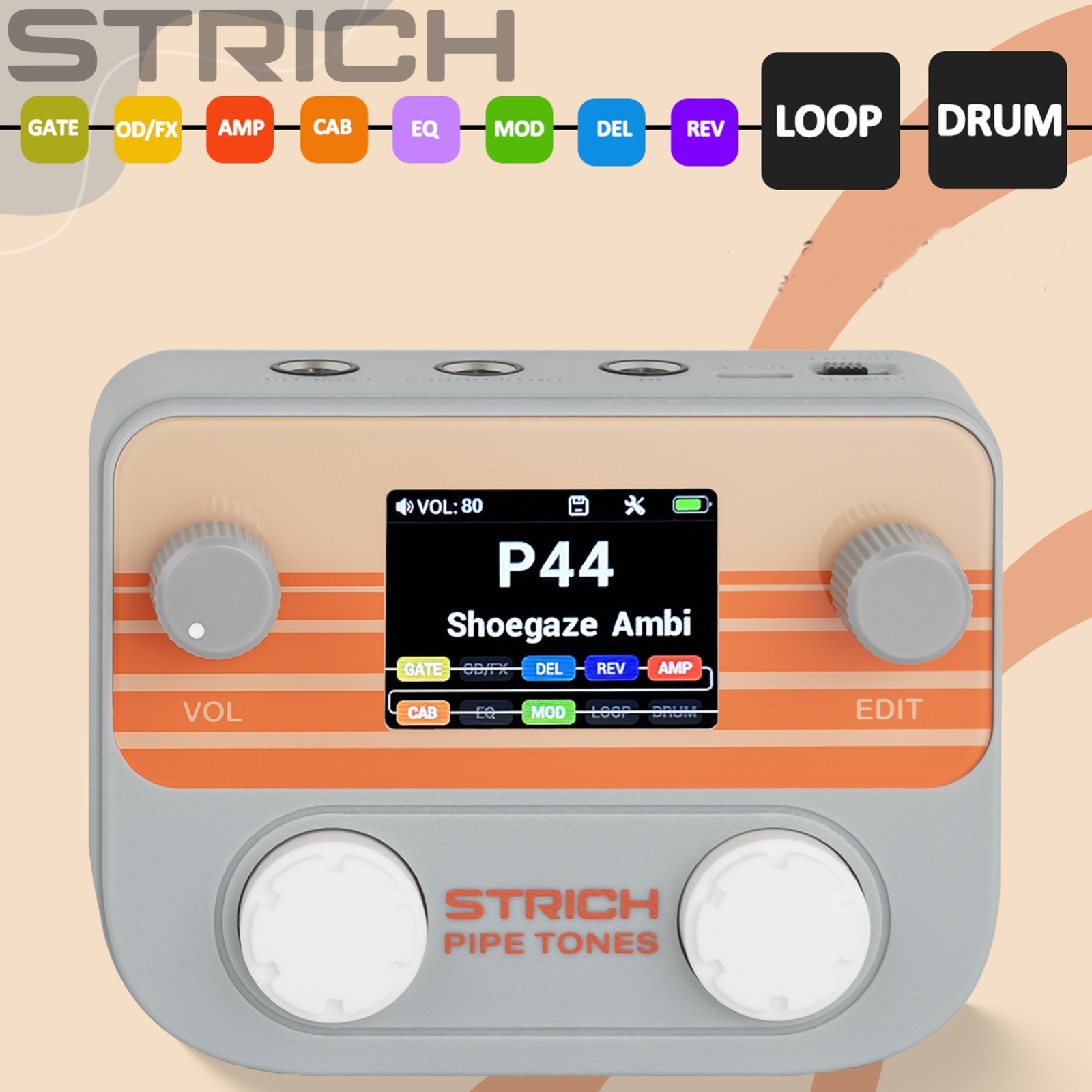 STRICH Pipe Tones Multi Effects Processor for Guitar Bass 8 Effects +Looper Drum