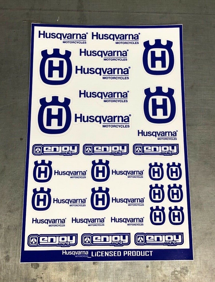 Husqvarna Racing  Motorcycle Sticker Sheet by Enjoy Mfg (BLUE/WHITE)