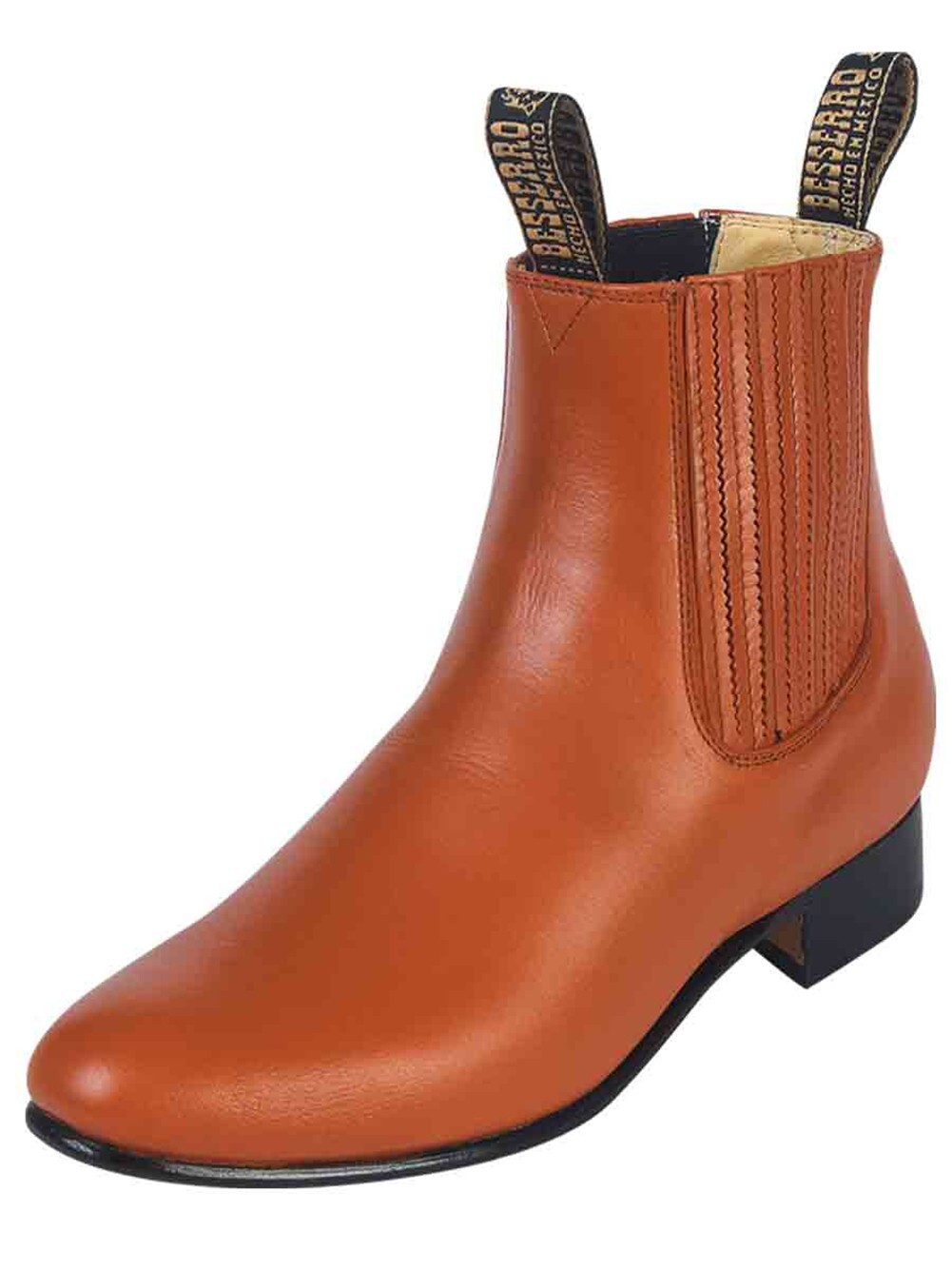 Men's El Besserro Charro Ankle Boots Leather Botin de Piel Brandy Round Toe