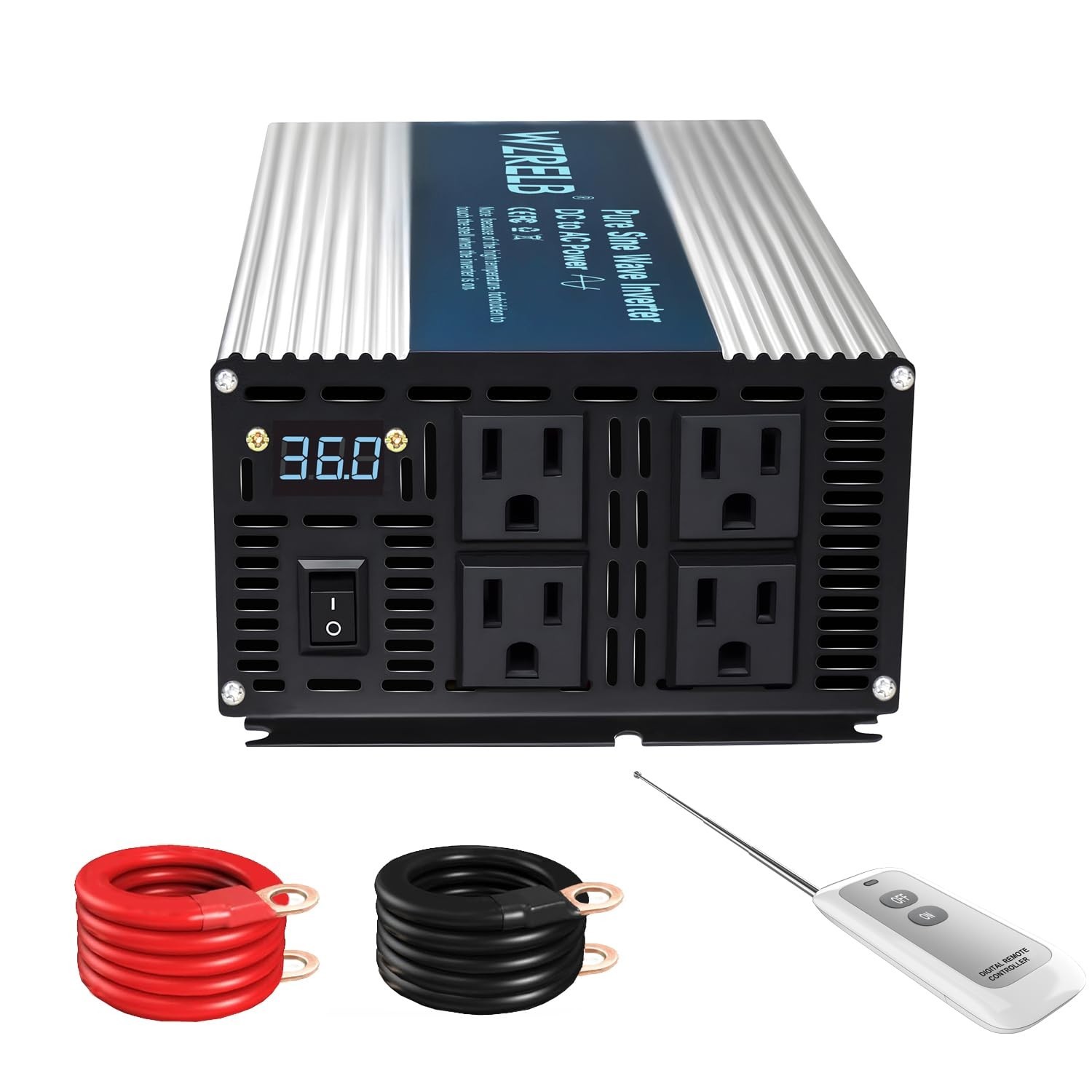 2000W Pure Sine Wave Power Inverter 36V DC to 120VAC Camp remote 4AC US Sockets