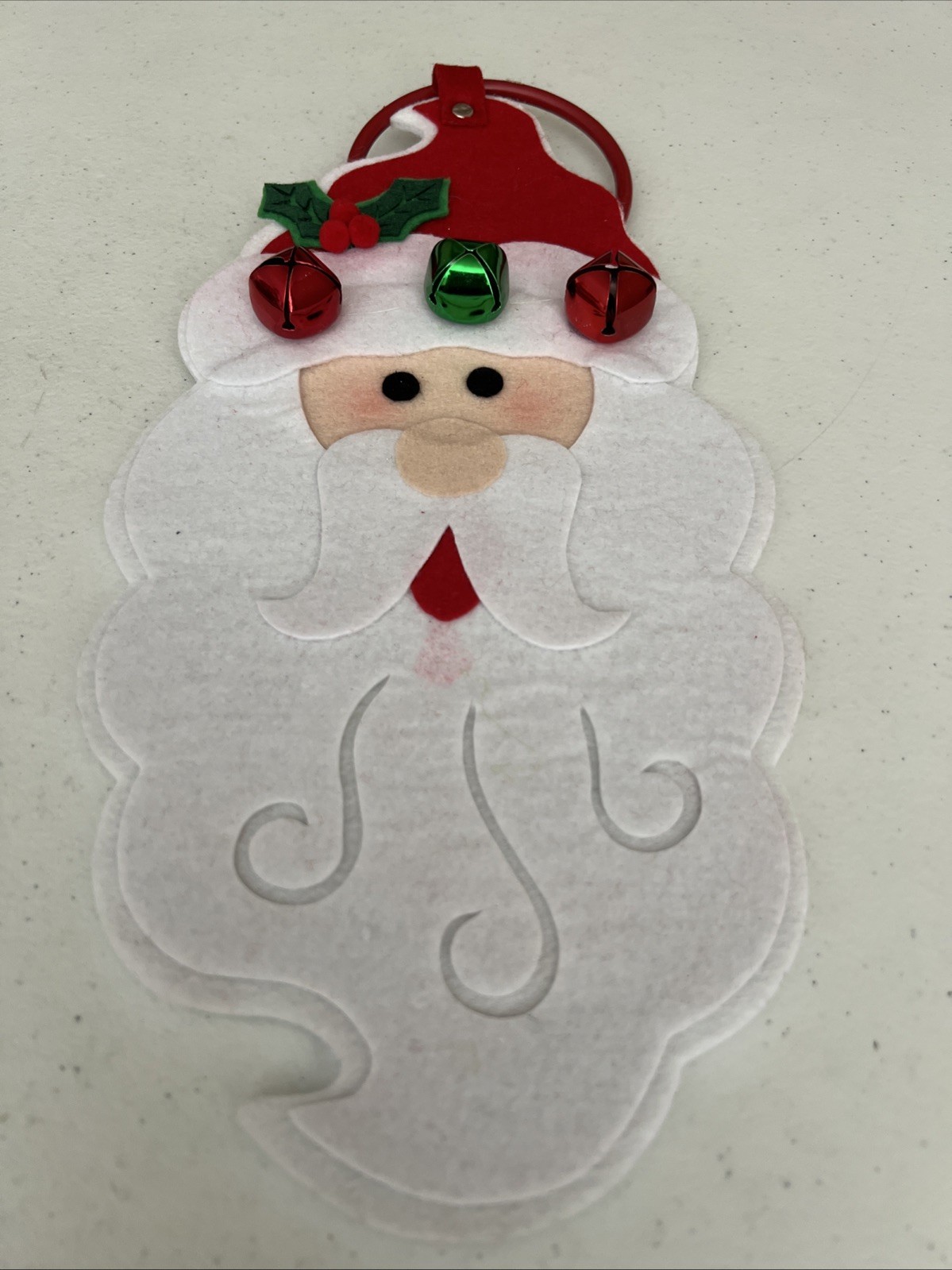 12 IN SANTA DOOR KNOB HANGER FELT WITH BELLS