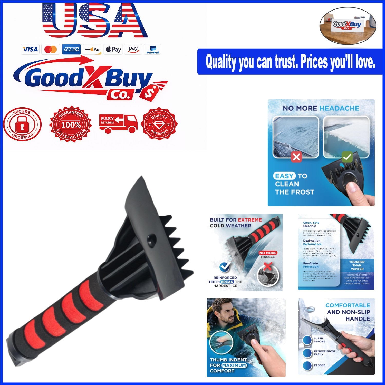 Ice Scraper with Reinforced Handle and Dual Sides for Frost and Ice Chunks - ...