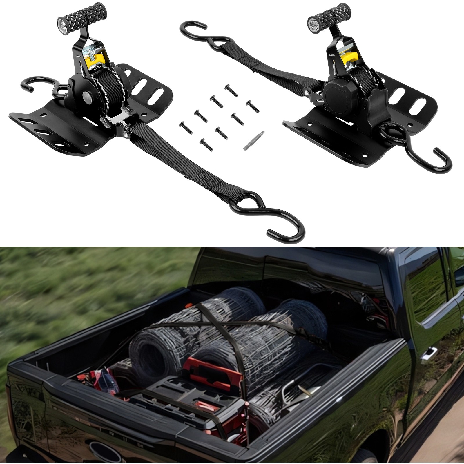 Retractable Ratchet Straps 10ft Tie Down Bed Ratchet For Ford F150 F250 Truck