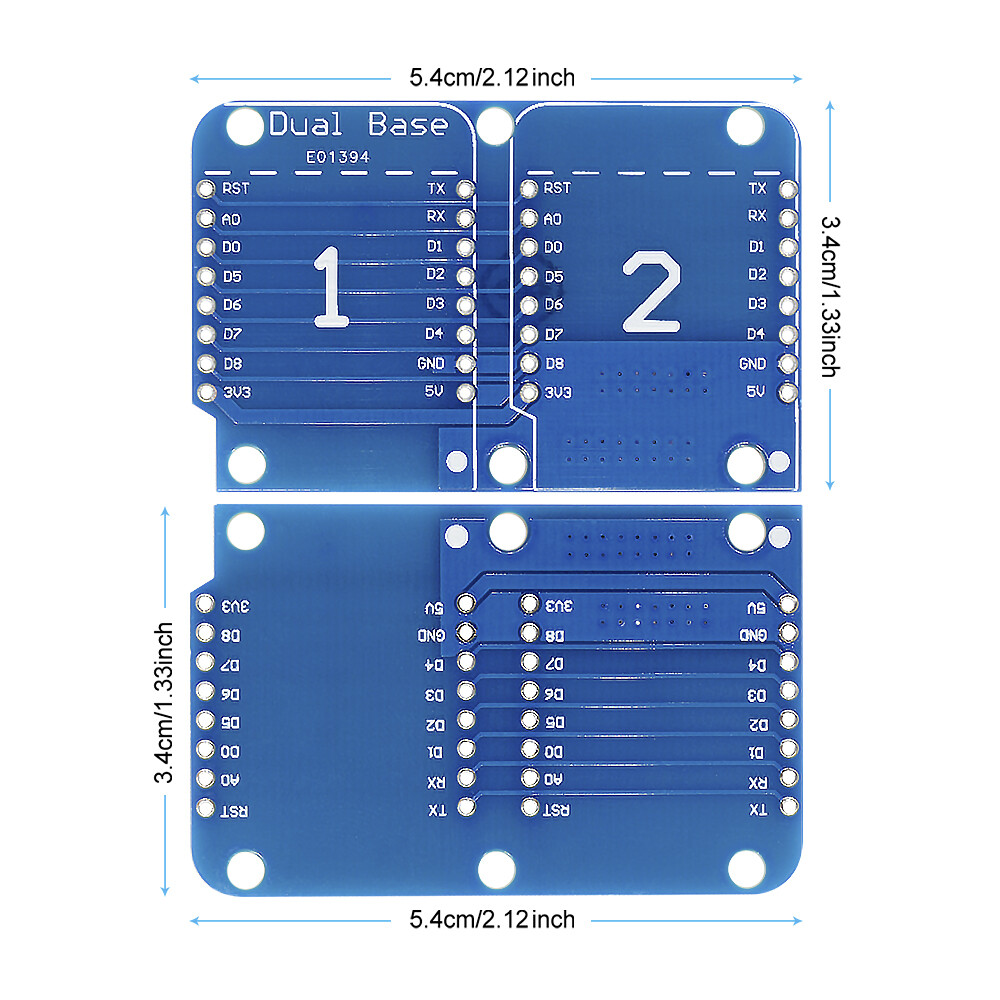 Double Socket Dual Base Shield for WeMos D1 Mini NodeMCU Arduino ESP8266