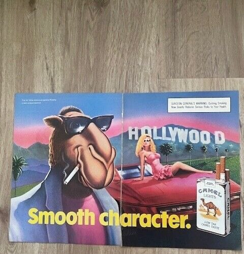 1988 Joe Camel Cigarettes 2-Page Print Ad ~ HOLLYWOOD Sexy Girl on Sports Car