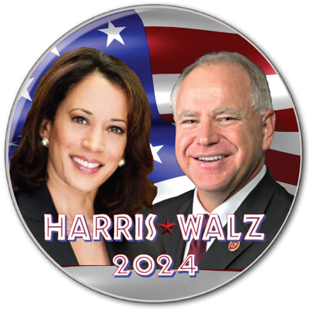 HARRIS WALZ #5 CAMPAIGN 2024 3" PIN BACK BUTTON PRESIDENT OF THE UNITED STATES