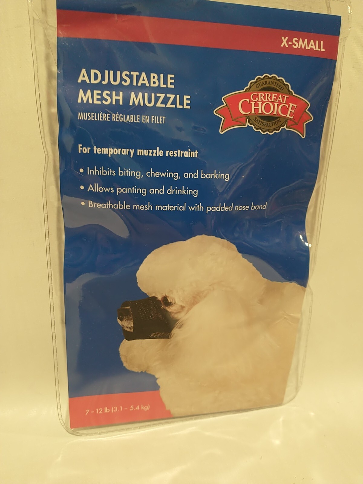Adjustable Mesh Dog Muzzle Size X-Small Black For 7-12 Lbs 4" Nose Circumference