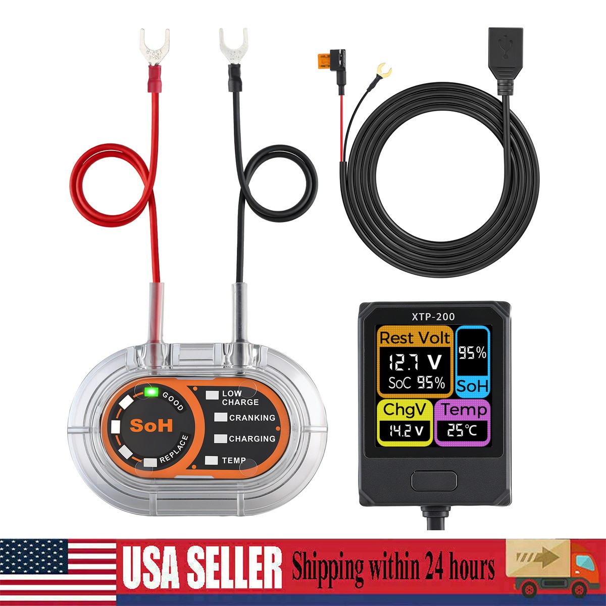 Car 12V Battery Tester Battery Health Monitor Cranking Car Battery Monitor 12V