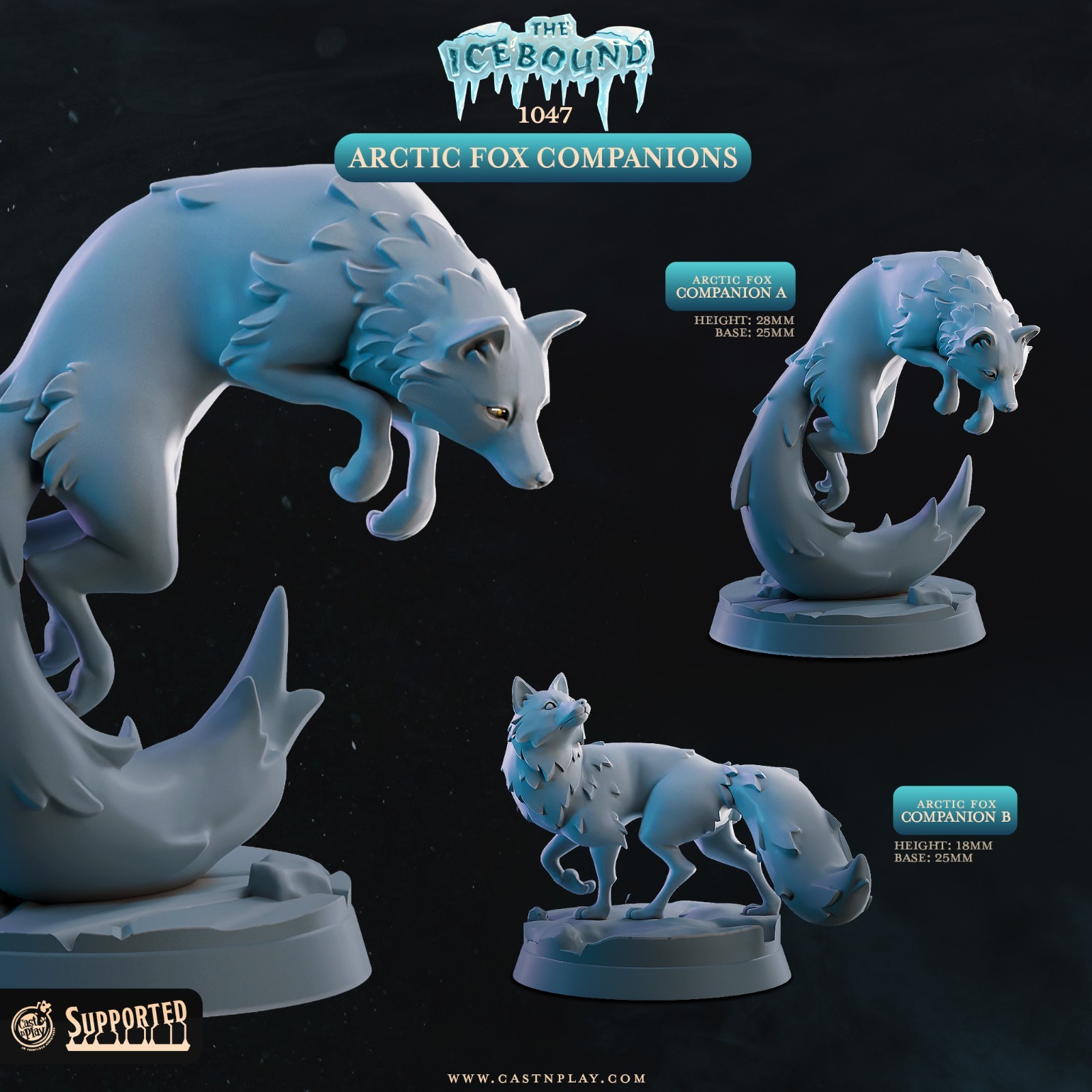 Arctic Foxes | Dungeons and Dragons D&D 28-32mm Tabletop Animal Miniatures