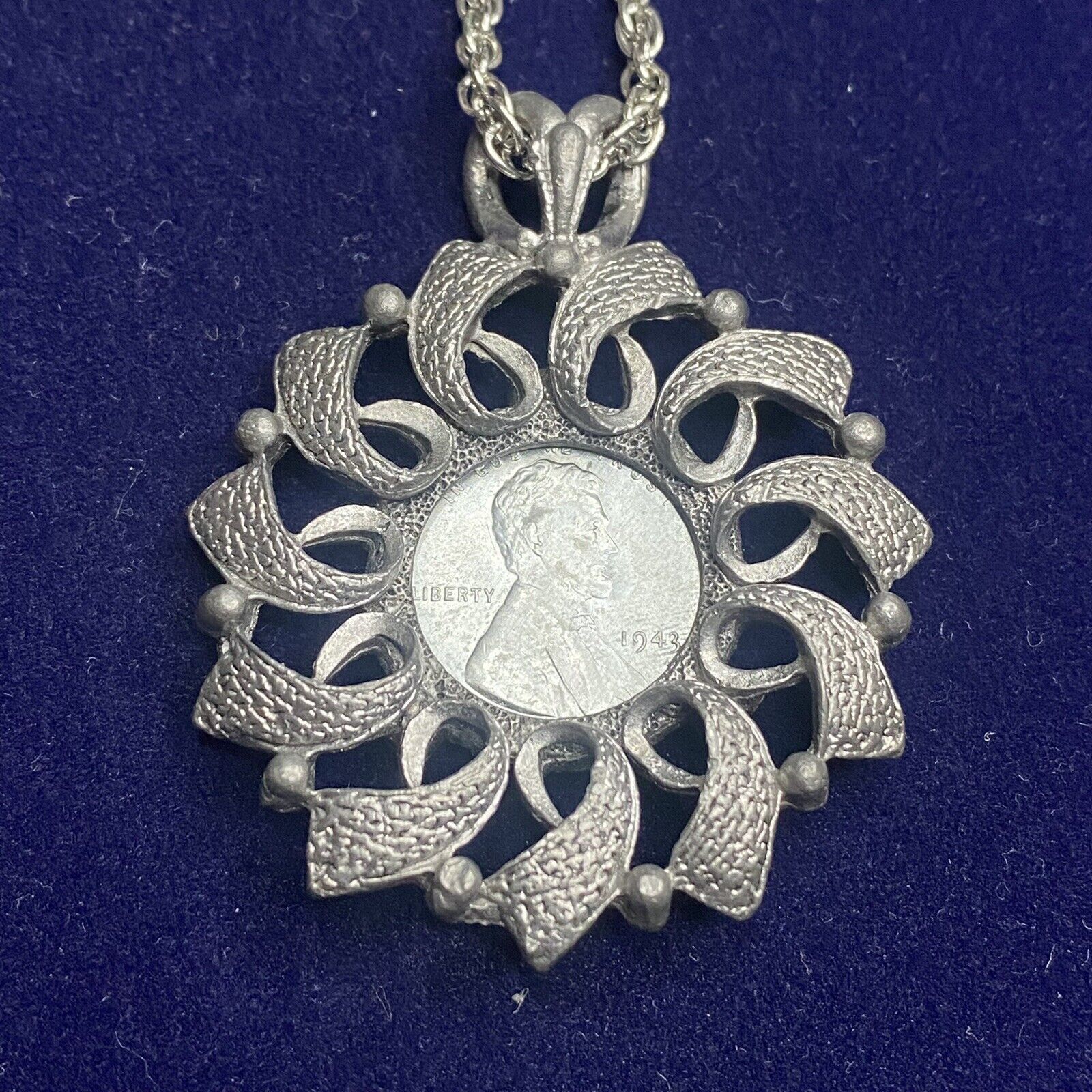 Necklace with 1943 Steel Cent  Big Pendant Jewelry #50683