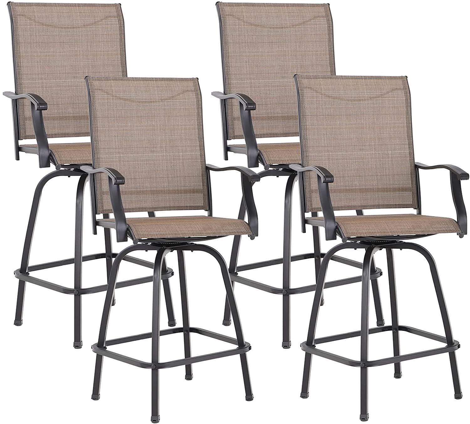 Patio Bar Stools Set of 4 Swivel Barstool High Back Outdoor Bar Height Chair