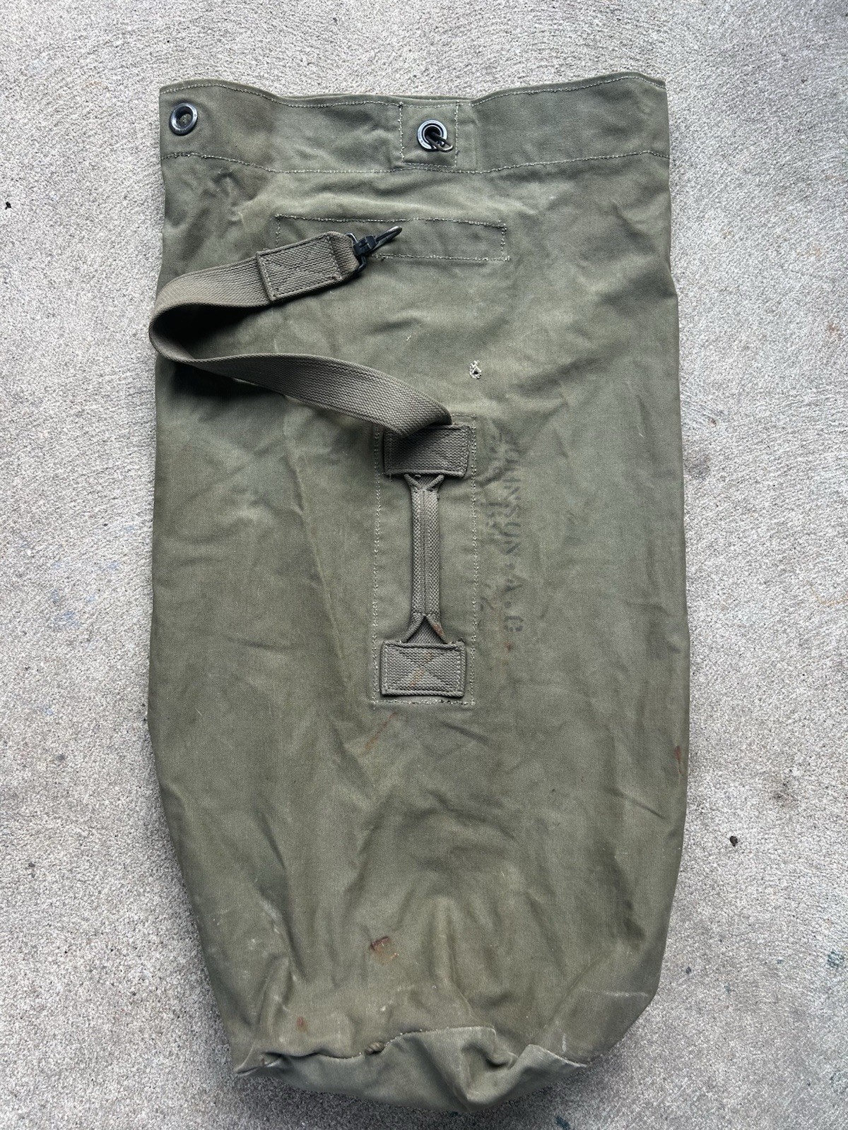 Vintage U.S. Military Canvas Duffle Bag Army Olive Drab Johnson Vietnam Era