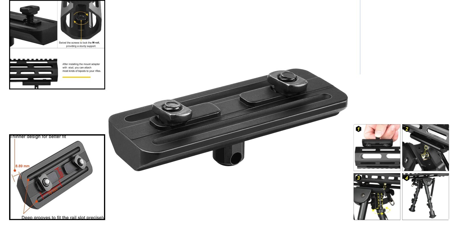Compact M-Rail Bipod Adapter with Aluminum Build and User-Friendly Installation