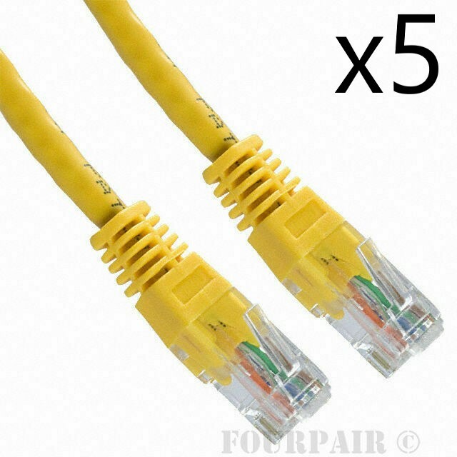 5 Pack Lot - 2ft CAT5e Ethernet Network LAN Router Patch Cable Cord Wire Yellow