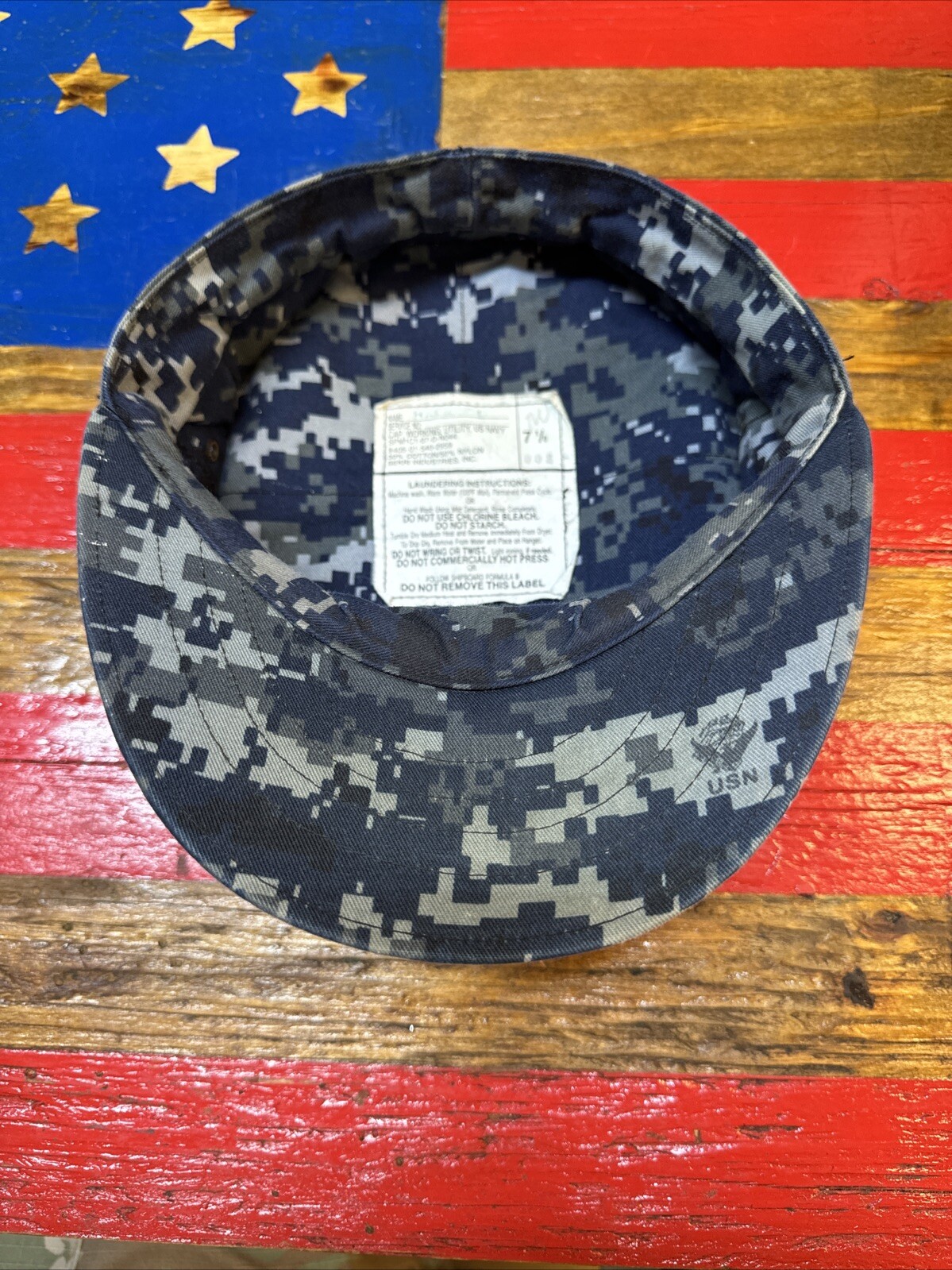7 1/8 USN Navy NWU Blue Camo 8 Point Working Utility Cover Hat Cap 4270