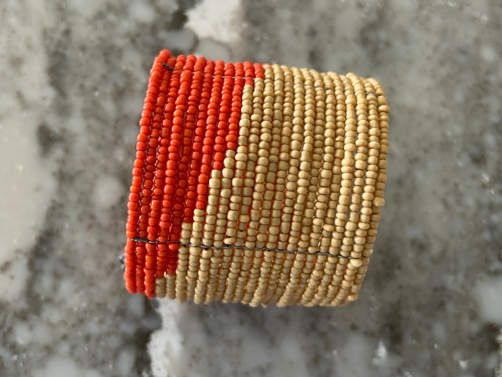 Seed Bead Wrap Bracelet orange  / natural 23005