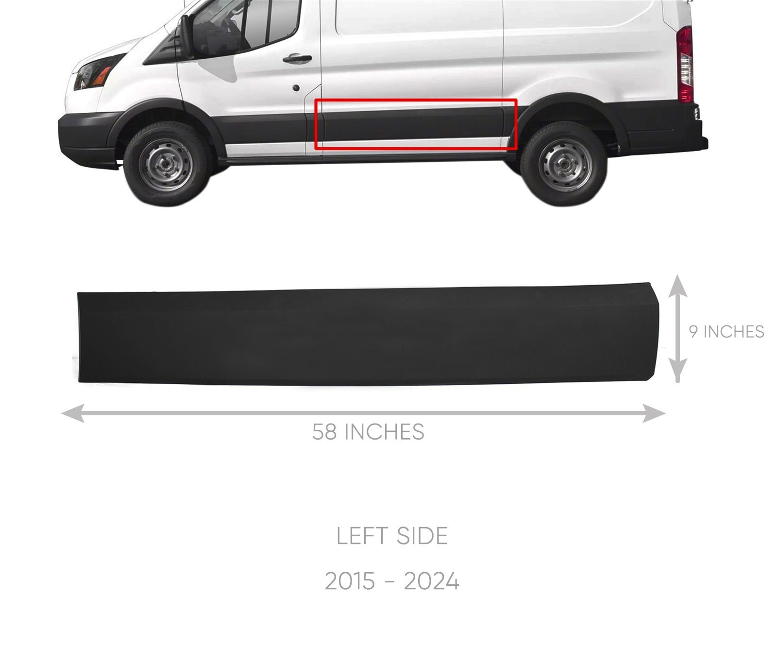 FIT 2015 2024 FORD TRANSIT LEFT DRIVER SLIDING DOOR TRIM MOLDING COVER