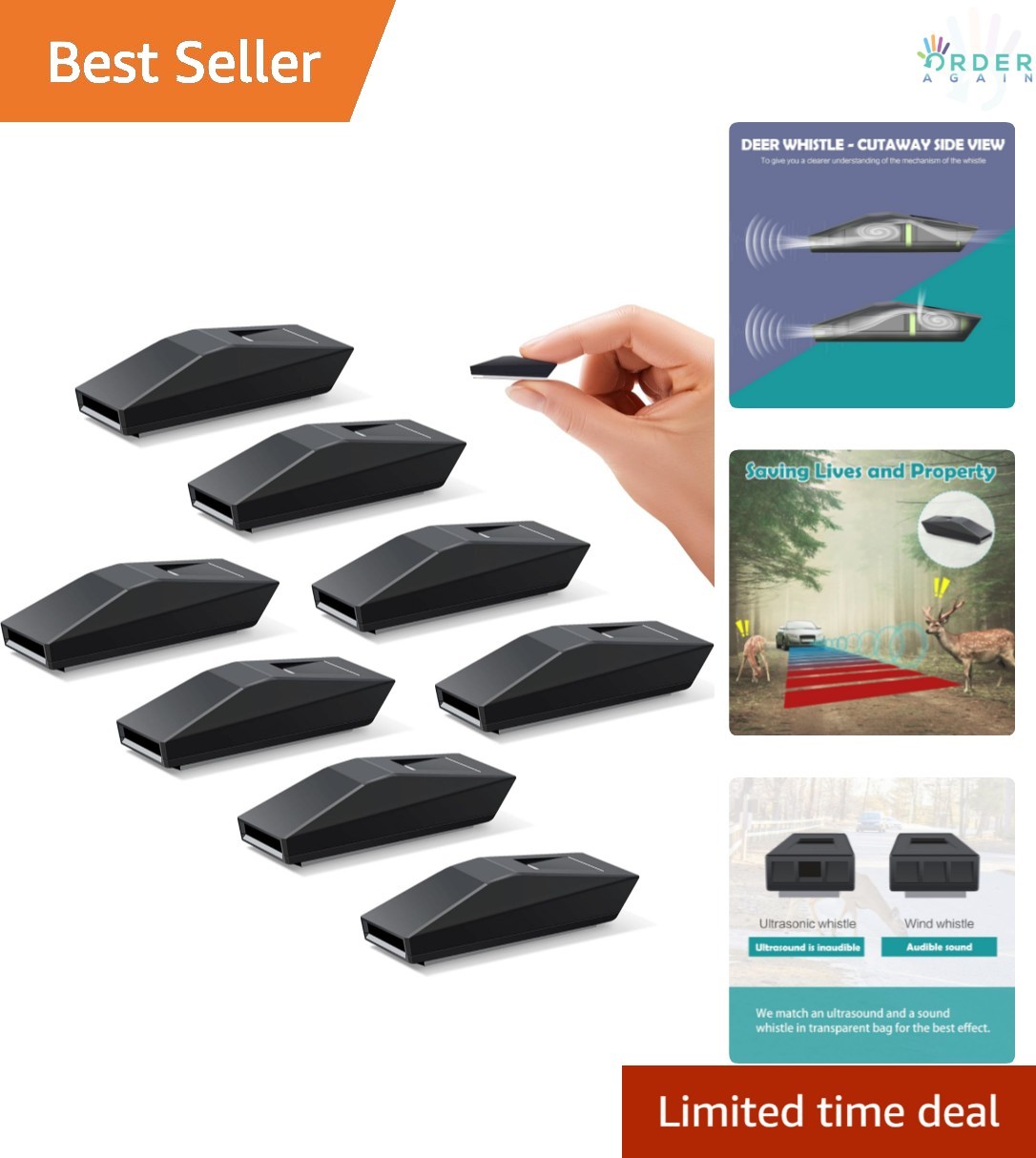 8Pcs Deer Whistles for Cars Vehicle Safety Ultrasonic Sound Mini Size Black