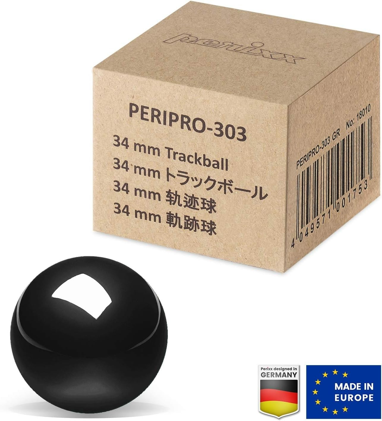 PERIPRO-303GBK 34mm Glossy Black Replacement Trackball for Multiple Mice
