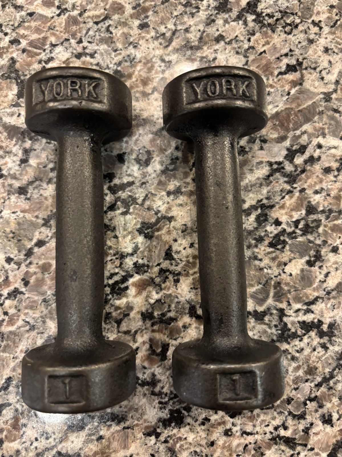 Vintage Pair (2) York Dumbbells 1lb Pre USA Roundhead Dumbbells One Pound