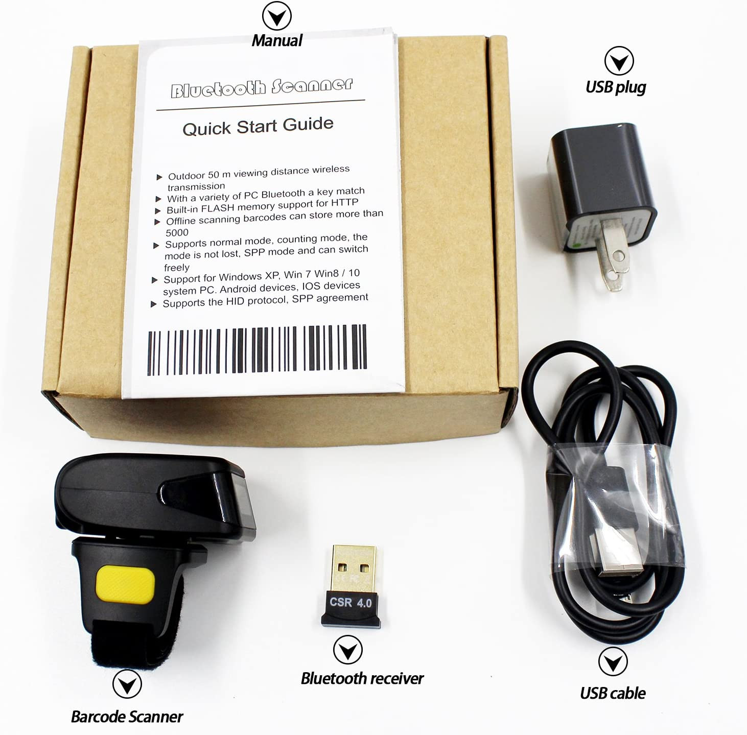 Bluetooth Ring 1D 2D QR Barcode Scanner,Wearable Wireless Finger Mini Bar Code
