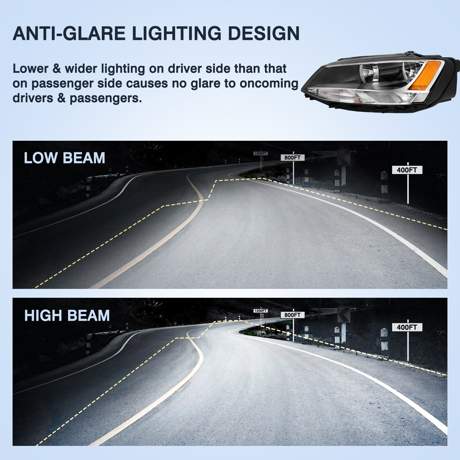 [Halogen Model] For 2011-2018 Volkswagen Jetta Headlight Headlamp Driver Side