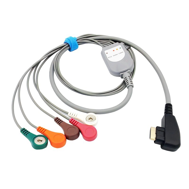 19-pin ECG Holter Patient Cable 5-Lead Snap Compatible DMS 300-3/4A 24H Recorder