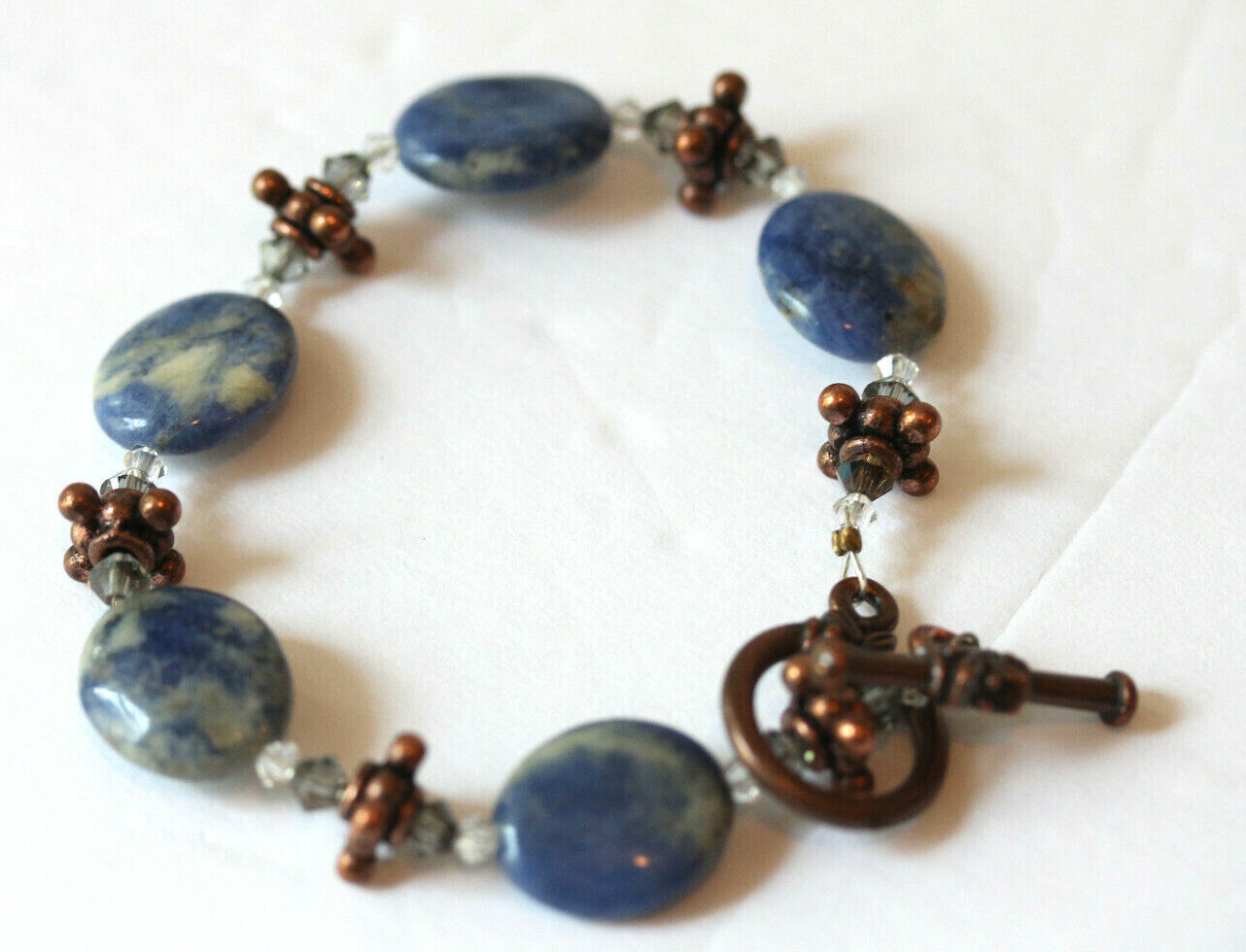 sodalite gemstone copper tone bead bracelet healing crystal chakra boho