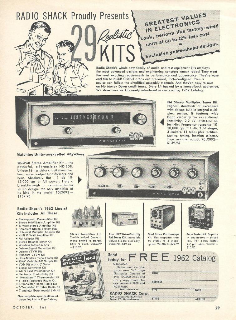 1961 Radio Shack Stereo Amp Amplifer HK-208 & Stereo Tuner HK-214 Ad
