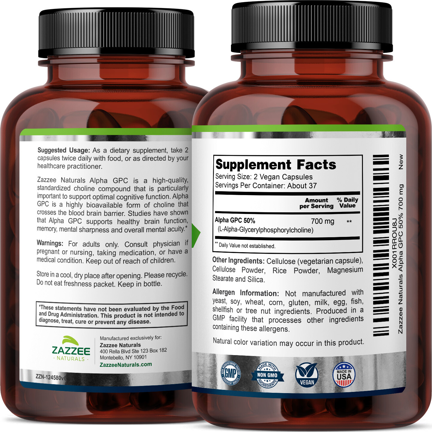 Alpha GPC Choline 75 Veggie Caps 700 mg per Serving Pharmaceutical Grade Non-GMO