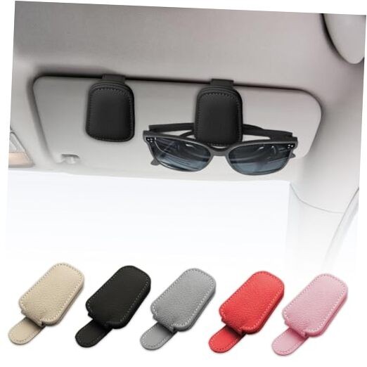 Sunglass Holder for Car, Magnetic Leather Sunglasses Holder and Ticket Black