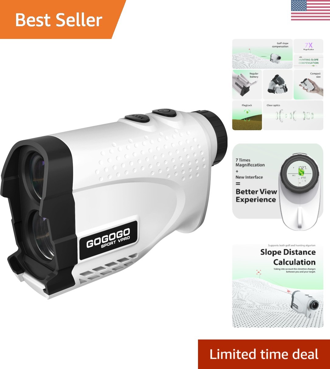 7X Magnification Golf Rangefinder - Reliable Pin Seeker with Slope Features