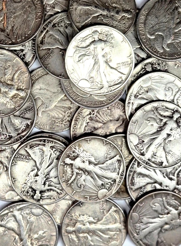 $1 Face Value 90% Silver Walking Liberty Half Dollar (Two Coins) G - VG Features