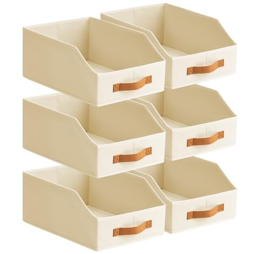 Fabric Storage Bins for Organizing - Large Trapezoid Collapsible 6 Pack Beige