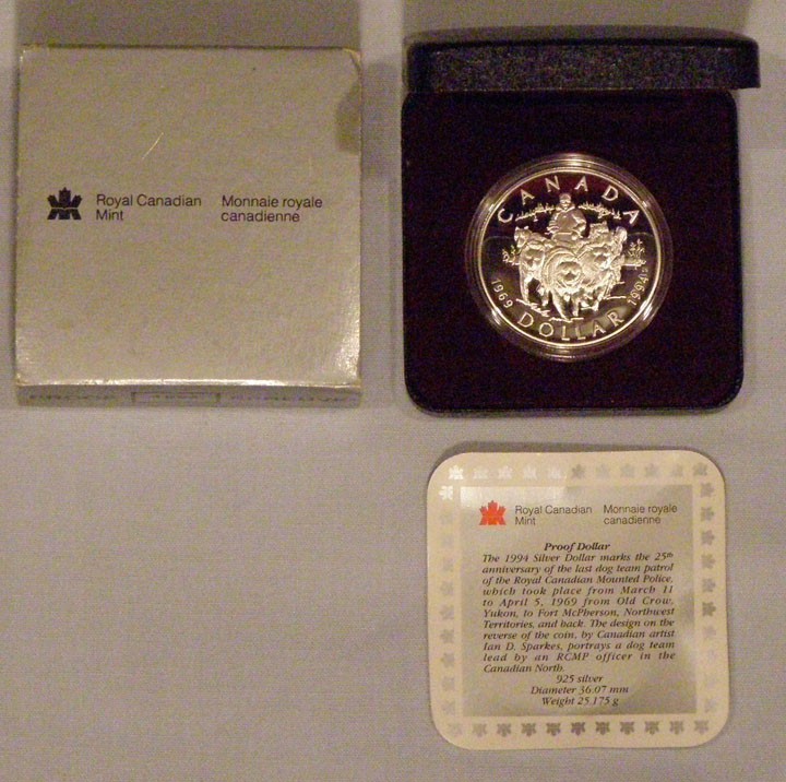 1994 Canada Frosted Proof Silver Dollar, 0.7428 Troy Oz 	(4J)